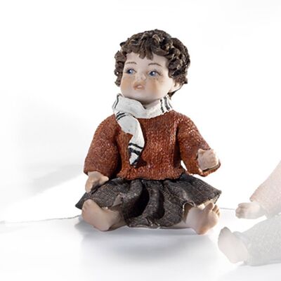 Statuina in porcellana di una bimba seduti in abiti invernali - 169 W F