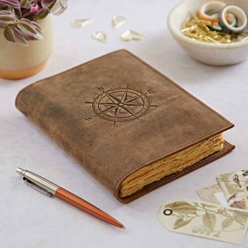 Compass Buffalo Leather Refillable Journal