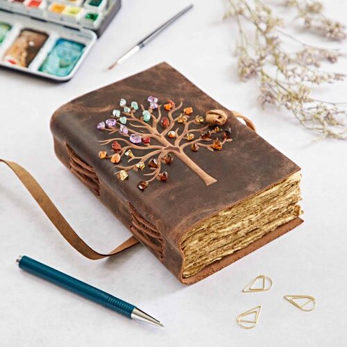 Tree of Life Buffalo Leather Journal with Gemstones