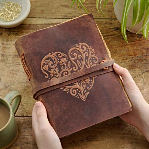 Heart Buffalo Leather Wraparound Journal