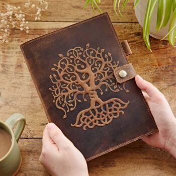 Journal rechargeable en cuir de buffle avec arbre de vie 1