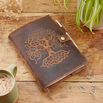 Journal rechargeable en cuir de buffle avec arbre de vie 3