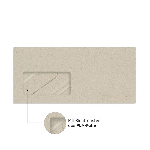 Kuverts/Briefumschläge lang aus Graspapier mit Sichtfenster und nassklebend