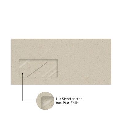 Kuverts/Briefumschläge lang aus Graspapier mit Sichtfenster und nassklebend
