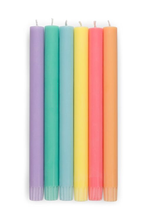 Mixed Set Pastel Rainbow Eco Dinner Candles, 6 per pack