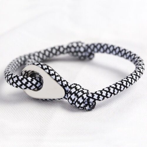 Men's Adjustable Black and White Rope Bracelet