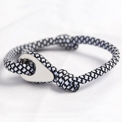 Bracelet ajustable en corde noir et blanc pour homme