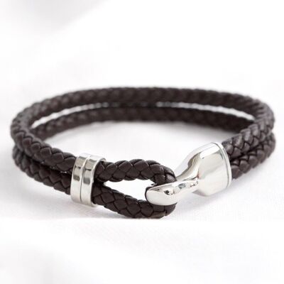 Men's Brown Braided Leather and Hook Bracelet - Medium
