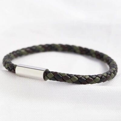 Men's Slim Khaki Braided Leather Bracelet - Medium