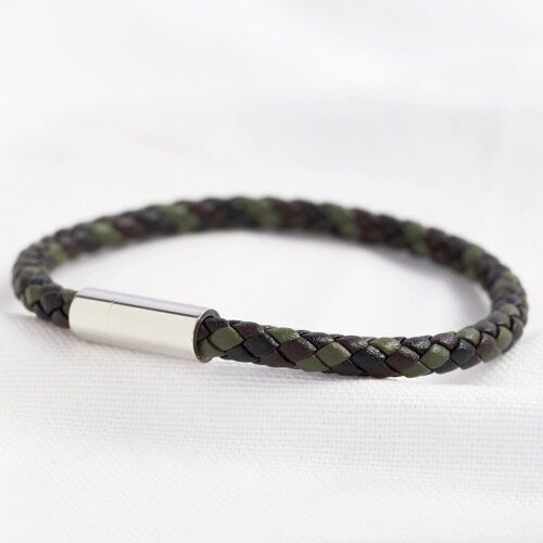 Men's Slim Khaki Braided Leather Bracelet - Large