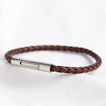 Bracelet homme en cuir tressé marron fin - Moyen