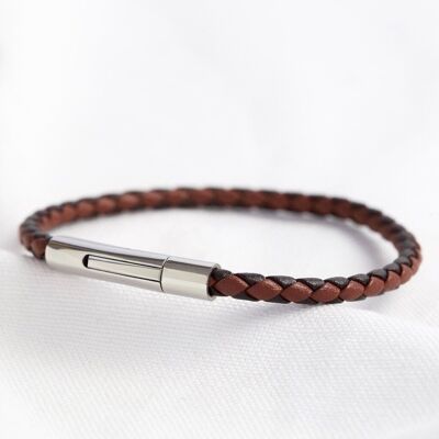 Men's Slim Brown Woven Leather Bracelet - Medium