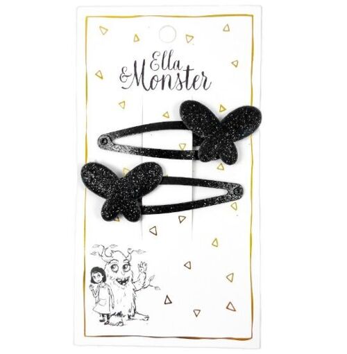 BLACK GLITTER BUTTERFLY HAIR CLIP - 6'ER PACK