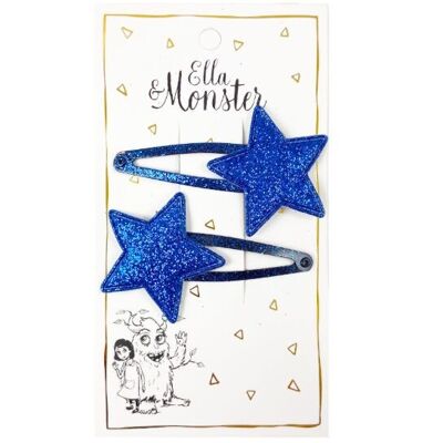 CLIP PER CAPELLI CON STELLA GLITTER BLU – CONFEZIONE DA 6'