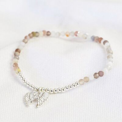 Stone Bead and Wing Charm Bracelet in Silver