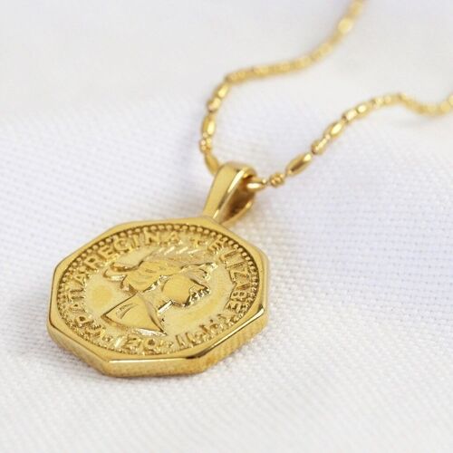 Gold Geometric Sixpence Coin Pendant Necklace