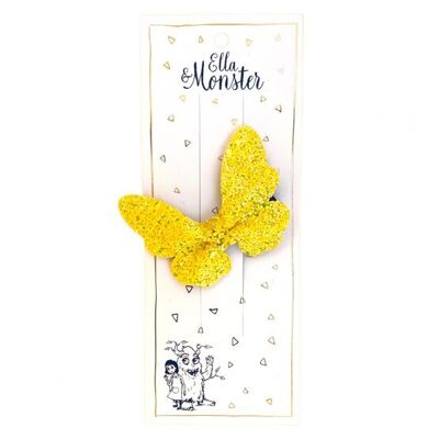 PINZA PARA EL PELO BRILLO MARIPOSA AMARILLO - PAQUETE DE 6'