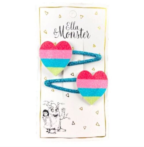 HAIR CLIP BIG RAINBOW HEARTS - 6'ER PACK