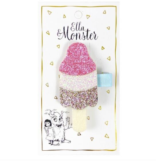 CLIP PER CAPELLI GELATO GLITTER ROSA - CONFEZIONE DA 6'