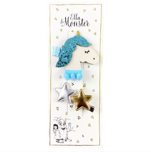 FERMACAPELLI GRANDE UNICORNO ROMANTICO STELLA BLU, CONFEZIONE DA 6