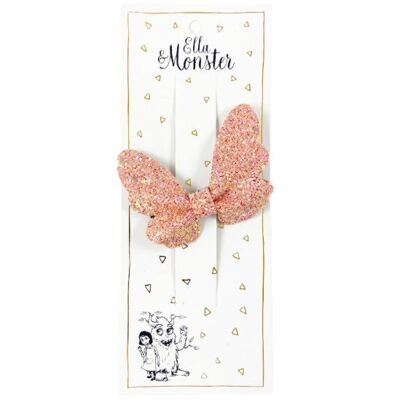 PINCE À CHEVEUX PAILLETTES PAPILLON ROSE - 6'ER PACK