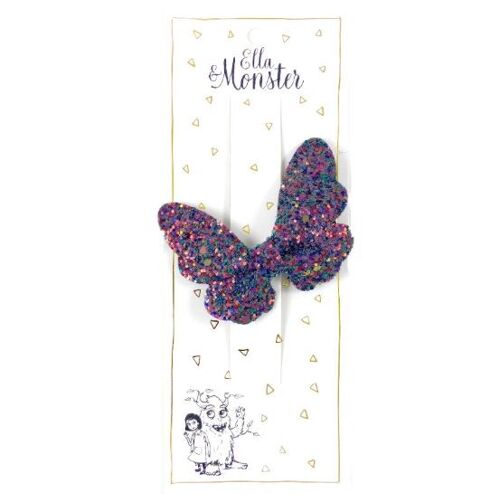 HAIR CLIP GLITTER BUTTERFLY BLUE - 6'ER PACK