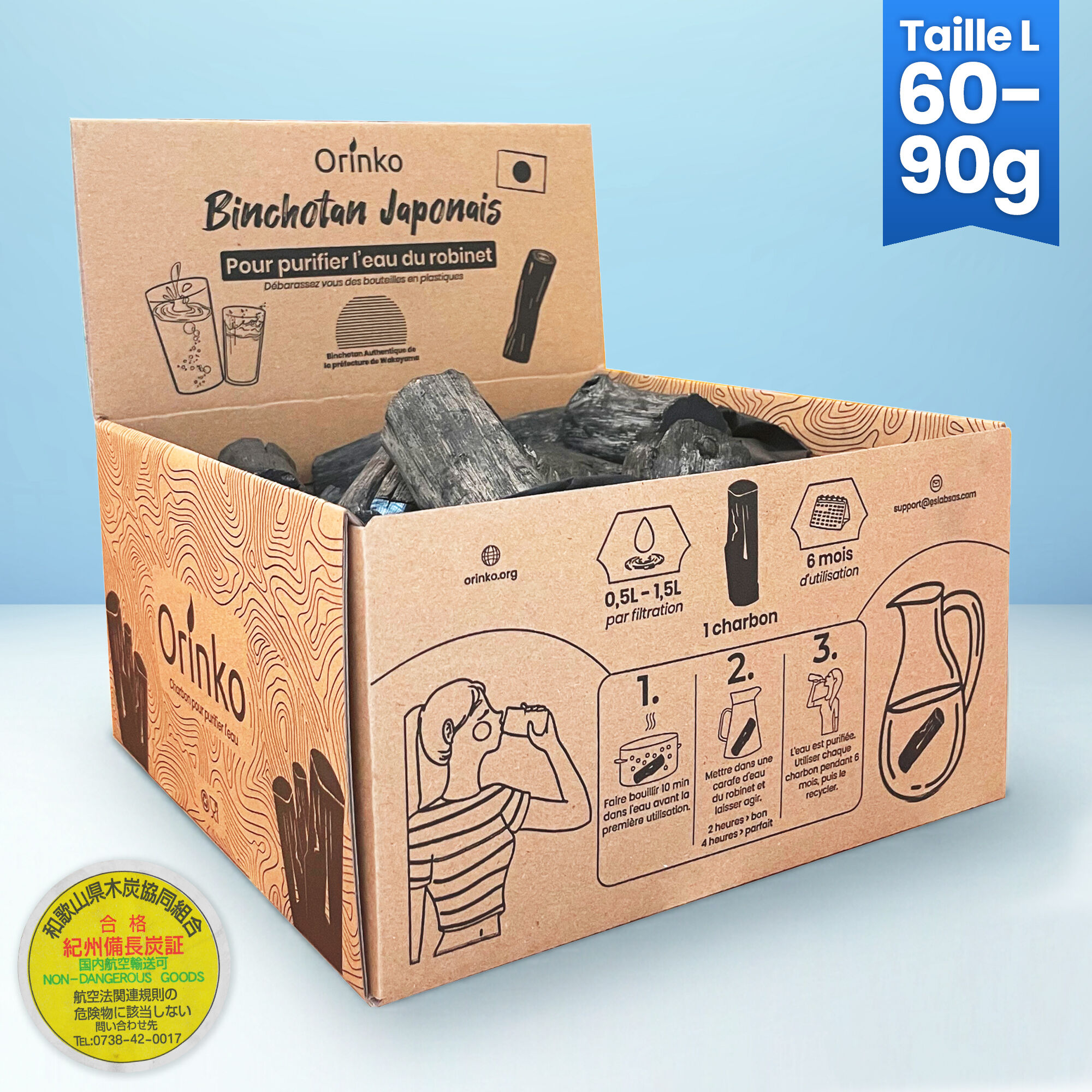 Binchotan de kishu Japonais Vrac 2kg (taille L) + Présentoir Offert