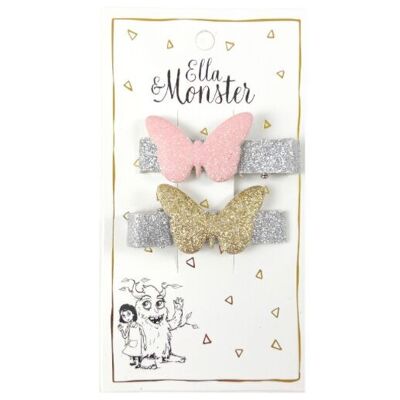 PINCE À CHEVEUX PAPILLON À PAILLETTES - PACK DE 6