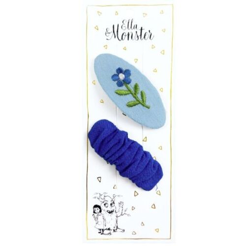 HAIR CLIPS VINTAGE BLUE FLOWER SET, 6 PIECES
