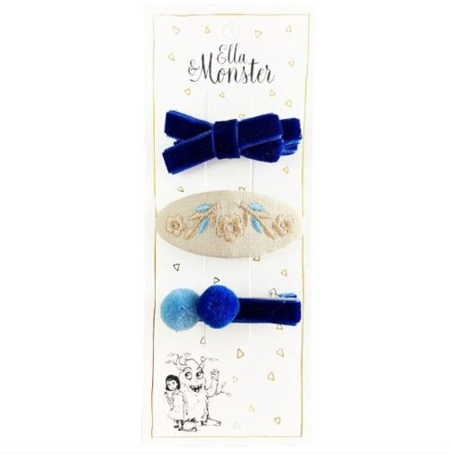 HAIR CLIP SWEET VELVET SET BLUE 6'ER PACK