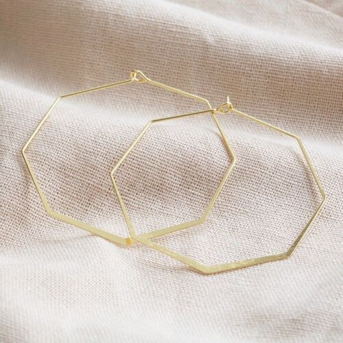 Brushed Gold Sterling Silver Octagonal Hoop Earrings