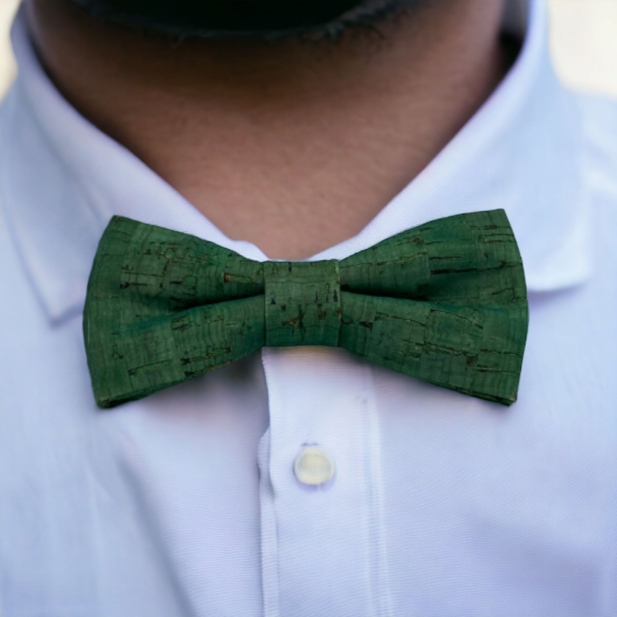 Matching green natural cork bow tie for dad and child