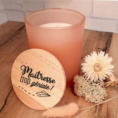 Mistress too awesome scented candle 8cm - end of school year teacher gift - pink with wooden lid