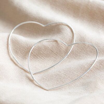 Large Thin Heart Hoop Earrings in Sterling Silver