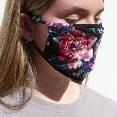 Gesichtsmaske aus dunklem Blumenstoff