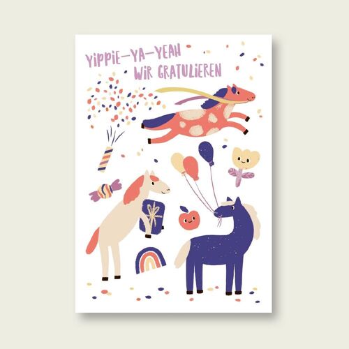 Postkarte Geburtstag Pferde-Party
