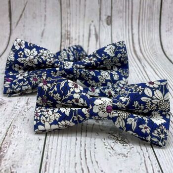 Nœud papillon Liberty vintage Bleu foncé Papa et Enfant 100% Coton 4