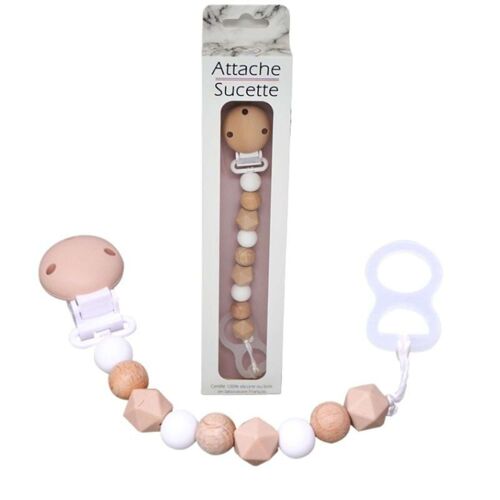 ATTACHE-SUCETTE SILICONE STANDARD - BOIS & TAUPE *DESTOCK*