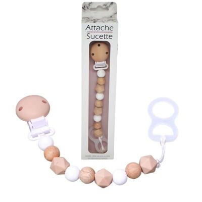 STANDARD SILICONE PACIFIER CLIP - WOOD & TAUPE *DESTOCK*