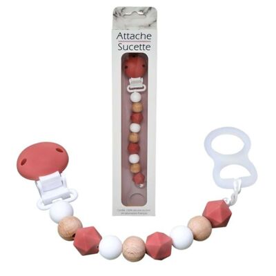 STANDARD SILICONE PACIFIER CLIP - WOOD & RUST *DESTOCK*