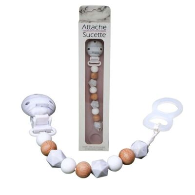 STANDARD SILICONE PACIFIER CLIP - WOOD & MARBLE *DESTOCK*
