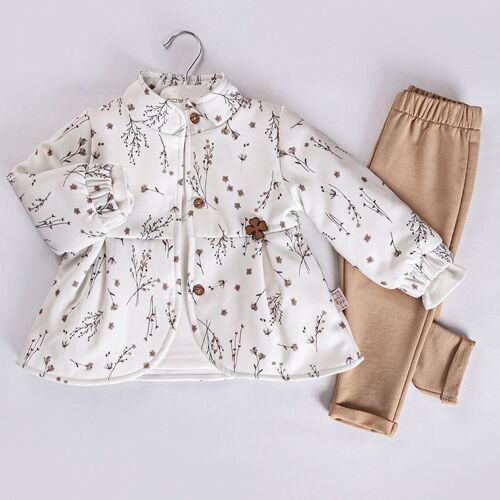 A Pack of Four Sizes Girl Flower Pleated Trio Soft Jacket Top Pants Set