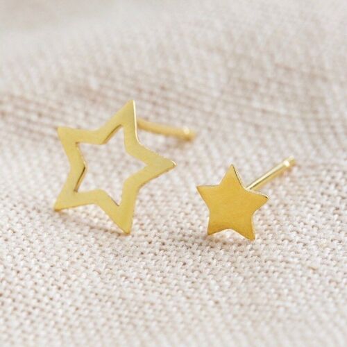 Mismatched Star Stud Earrings in Gold