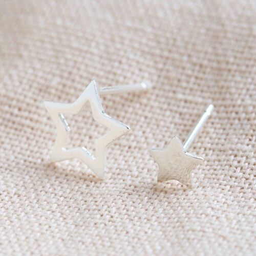 Mismatched Star Stud Earrings in Silver