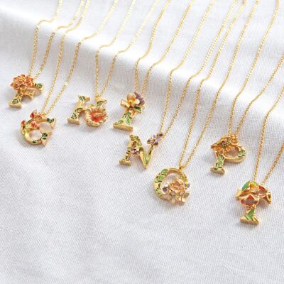 Floral Alphabet Necklace - I
