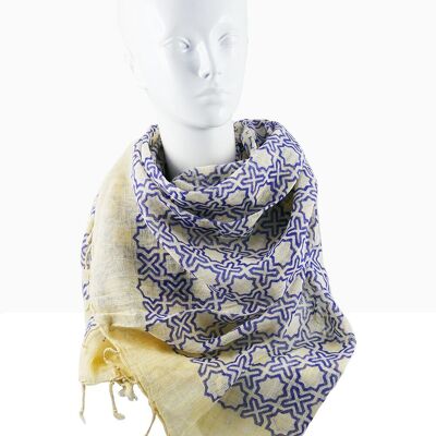 Bufanda de algodón Khadi con estampado de bloques - Azul Jali