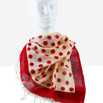 Bufanda de algodón Khadi con estampado de bloques - Lunares rojos