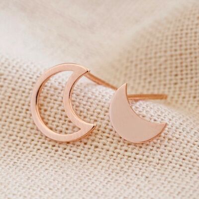 Mismatched Moon Earrings in Rose Gold