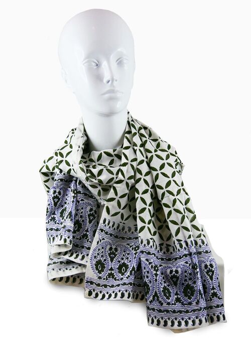 Block Print Scarf Super Soft - Green Check