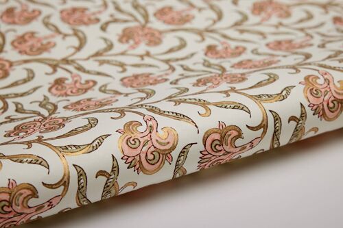 Block Printed Wrapping Paper Sheets - Iris Glitz Coral